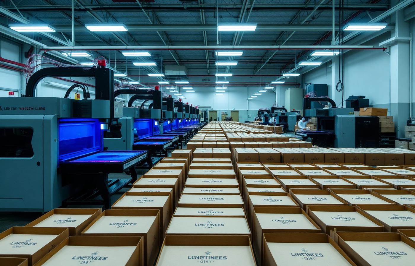 Laser engraving machines and finished branded gift boxes in the FondOfGift production facility